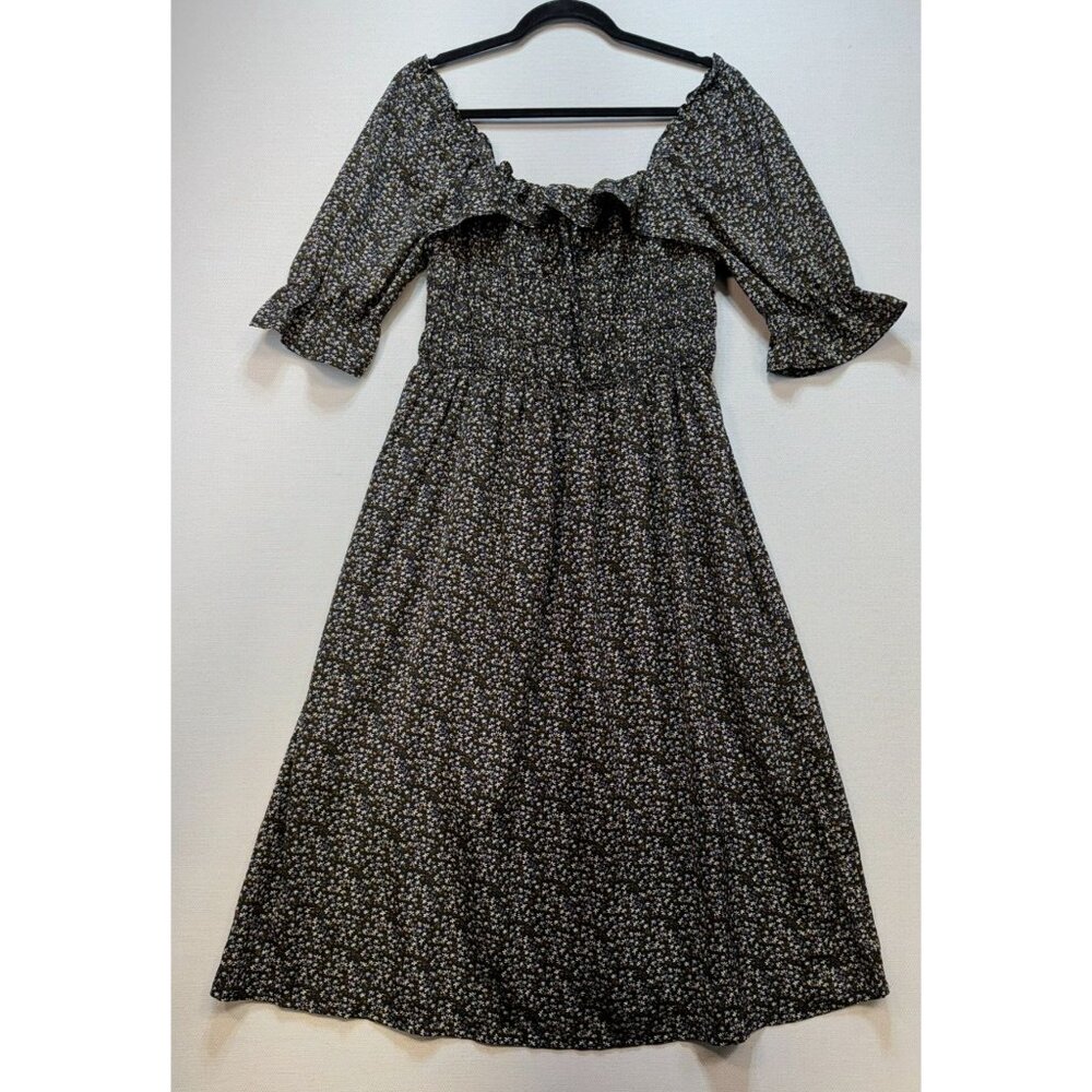 Zattcas Womens Off-Shoulder Floral Long Dress L Black & Yellow Smocked Chest